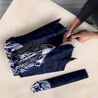 Vikings Skull Umbrella with Horned Helmet, Blue Axes and Runes Norse Warrior Tribute - Wonder Print Shop