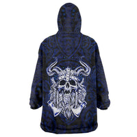 Vikings Skull Wearable Blanket Hoodie with Horned Helmet, Blue Axes and Runes Norse Warrior Tribute - Wonder Print Shop