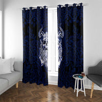 Vikings Skull Window Curtain with Horned Helmet, Blue Axes and Runes Norse Warrior Tribute - Wonder Print Shop