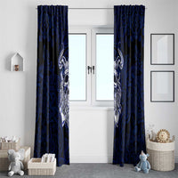 Vikings Skull Window Curtain with Horned Helmet, Blue Axes and Runes Norse Warrior Tribute - Wonder Print Shop