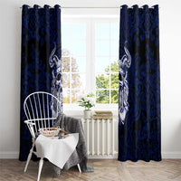 Vikings Skull Window Curtain with Horned Helmet, Blue Axes and Runes Norse Warrior Tribute - Wonder Print Shop