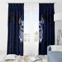 Vikings Skull Window Curtain with Horned Helmet, Blue Axes and Runes Norse Warrior Tribute - Wonder Print Shop