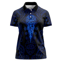 Vikings Skull Women Polo Shirt with Horned Helmet, Blue Axes and Runes Norse Warrior Tribute - Wonder Print Shop