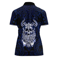 Vikings Skull Women Polo Shirt with Horned Helmet, Blue Axes and Runes Norse Warrior Tribute - Wonder Print Shop