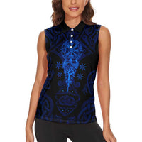 Vikings Skull Women Sleeveless Polo Shirt with Horned Helmet, Blue Axes and Runes Norse Warrior Tribute - Wonder Print Shop