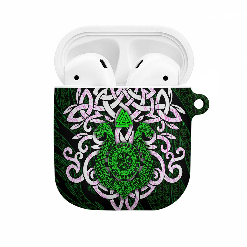 Vegvisir AirPods Case with Green Dragons and Norse Knots Viking Protection Tribute - Wonder Print Shop
