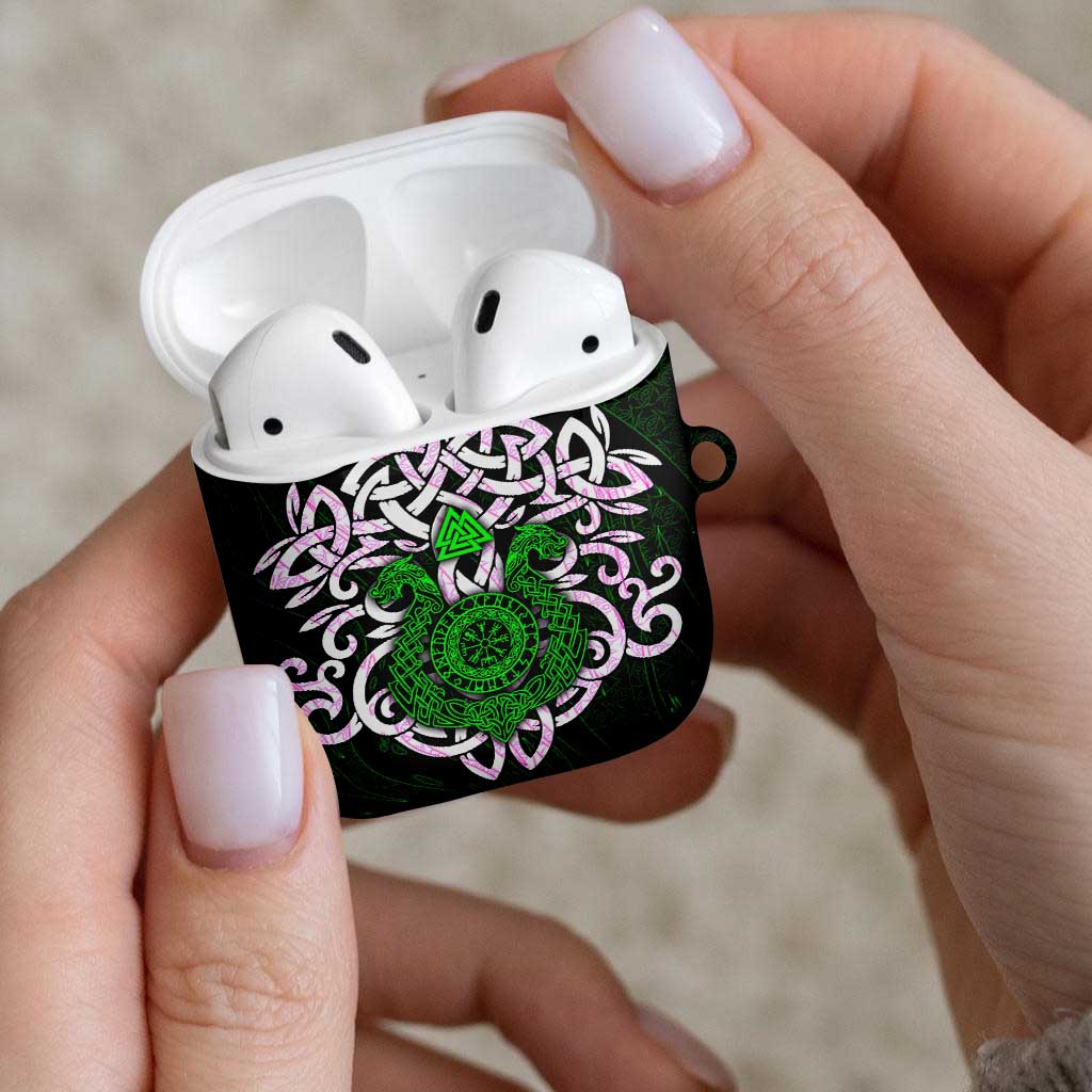 Vegvisir AirPods Case with Green Dragons and Norse Knots Viking Protection Tribute - Wonder Print Shop