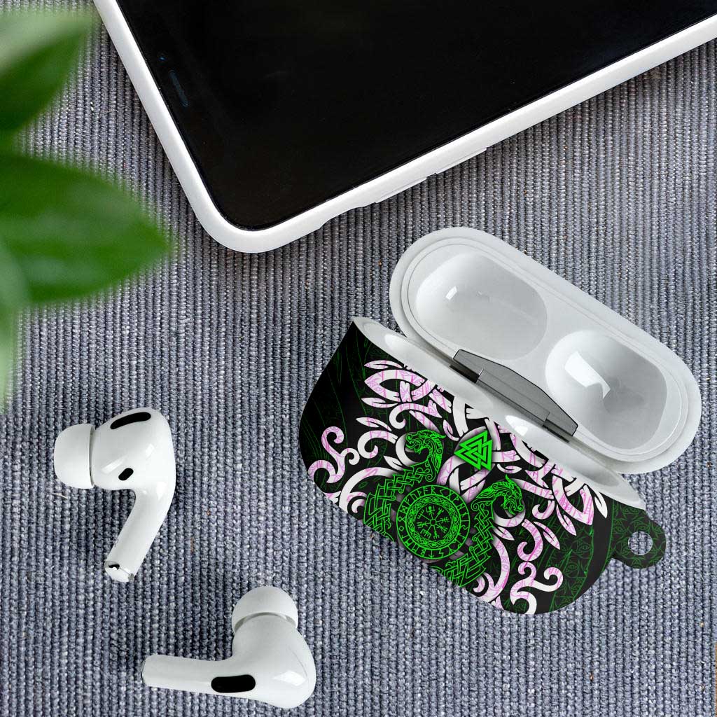 Vegvisir AirPods Case with Green Dragons and Norse Knots Viking Protection Tribute - Wonder Print Shop