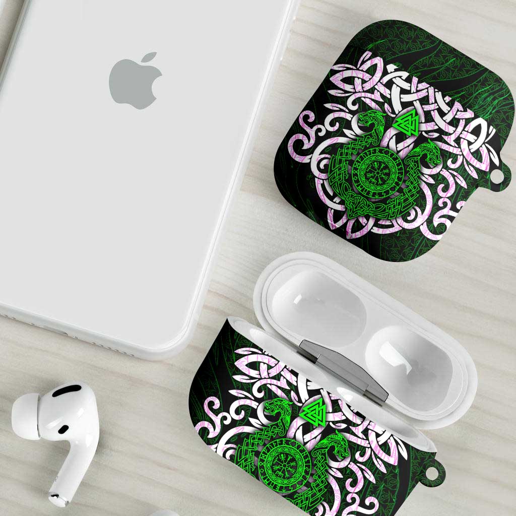 Vegvisir AirPods Case with Green Dragons and Norse Knots Viking Protection Tribute - Wonder Print Shop