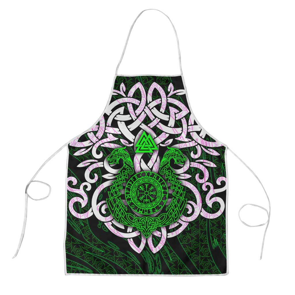 Vegvisir Apron with Green Dragons and Norse Knots Viking Protection Tribute - Wonder Print Shop