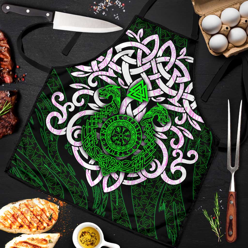 Vegvisir Apron with Green Dragons and Norse Knots Viking Protection Tribute - Wonder Print Shop