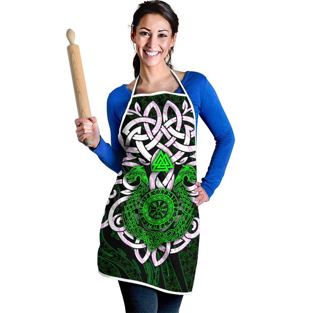 Vegvisir Apron with Green Dragons and Norse Knots Viking Protection Tribute - Wonder Print Shop