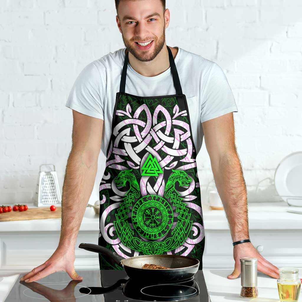 Vegvisir Apron with Green Dragons and Norse Knots Viking Protection Tribute - Wonder Print Shop