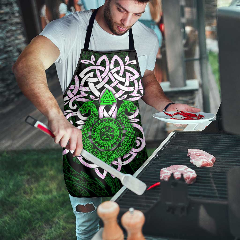 Vegvisir Apron with Green Dragons and Norse Knots Viking Protection Tribute - Wonder Print Shop
