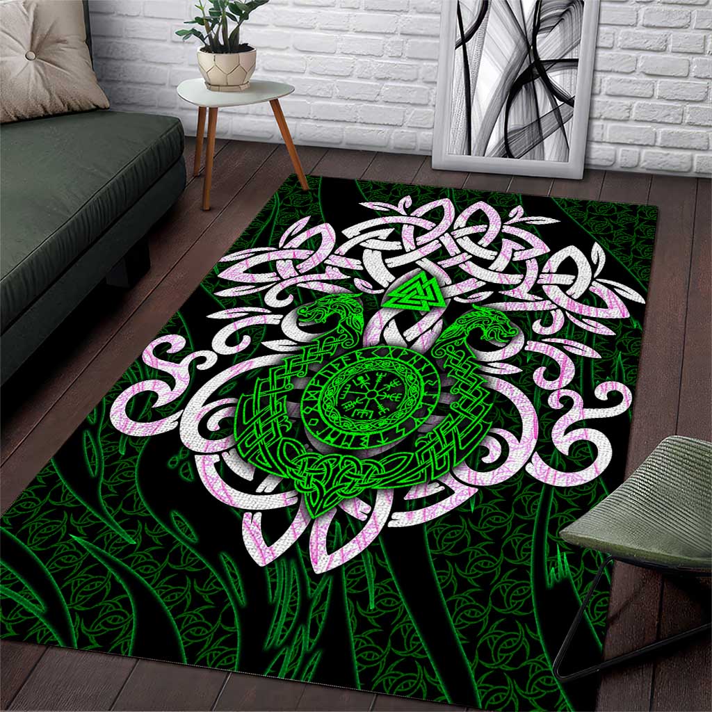 Vegvisir Area Rug with Green Dragons and Norse Knots Viking Protection Tribute - Wonder Print Shop