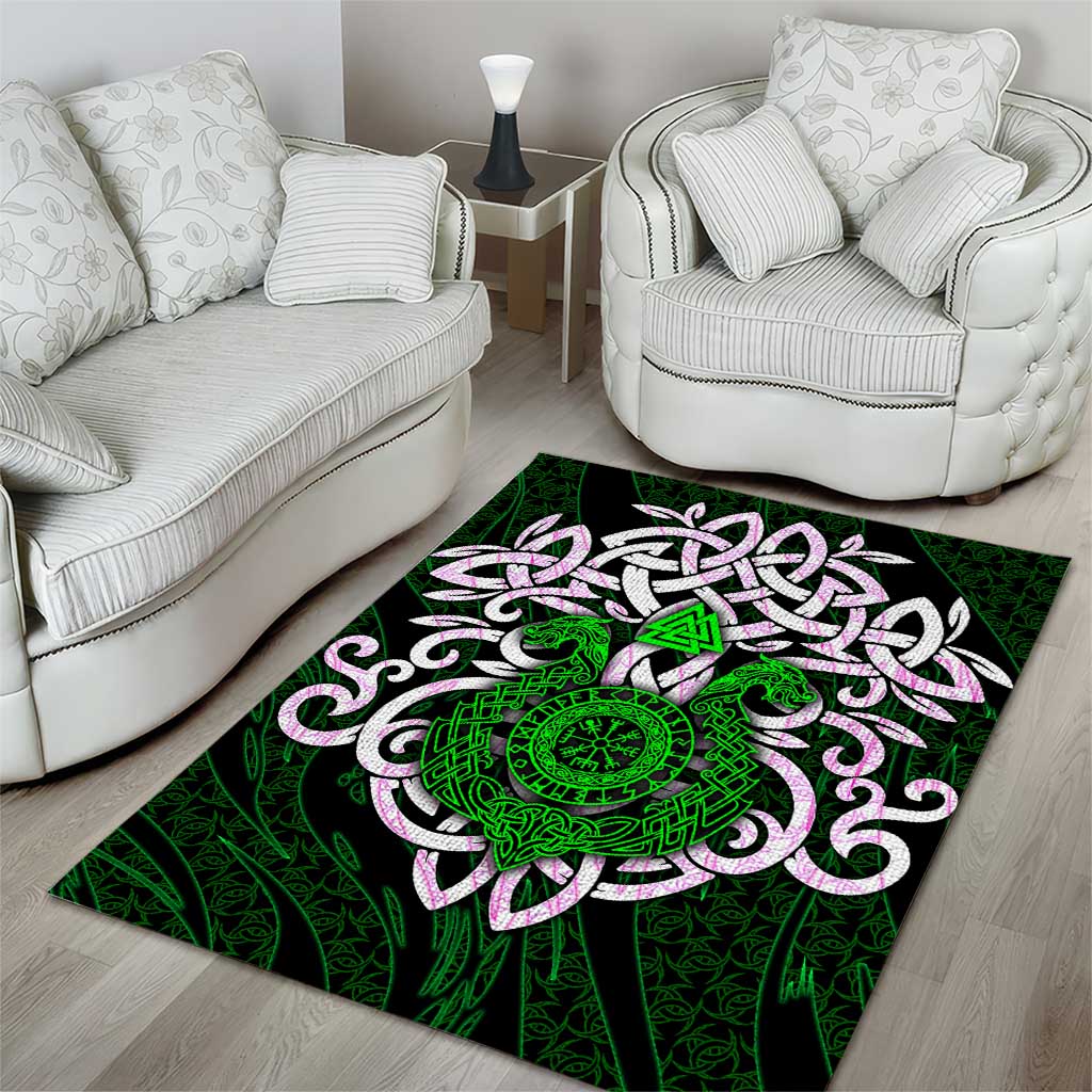 Vegvisir Area Rug with Green Dragons and Norse Knots Viking Protection Tribute - Wonder Print Shop