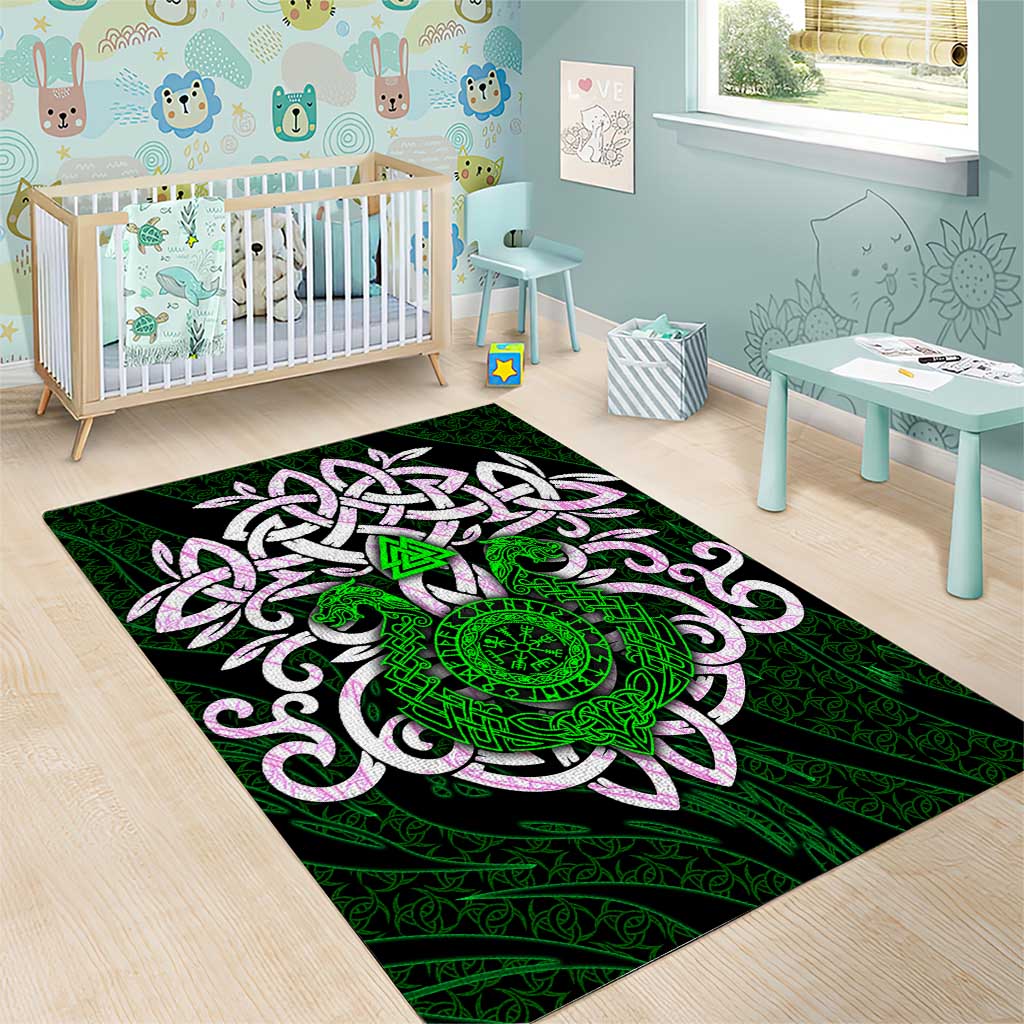 Vegvisir Area Rug with Green Dragons and Norse Knots Viking Protection Tribute - Wonder Print Shop