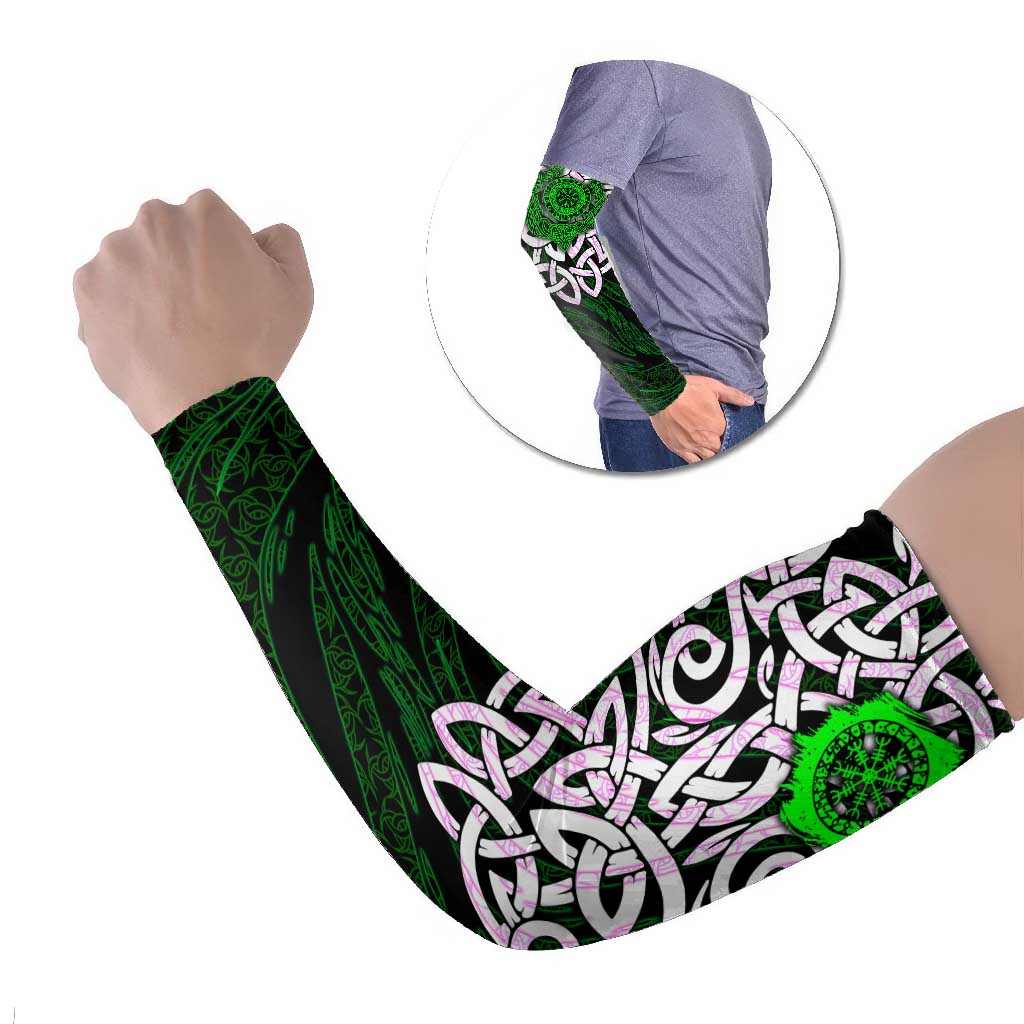 Vegvisir Arm Sleeves with Green Dragons and Norse Knots Viking Protection Tribute - Wonder Print Shop