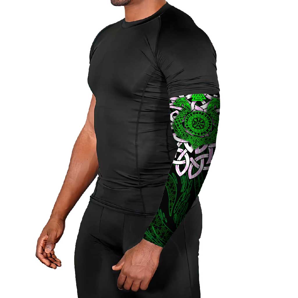 Vegvisir Arm Sleeves with Green Dragons and Norse Knots Viking Protection Tribute - Wonder Print Shop