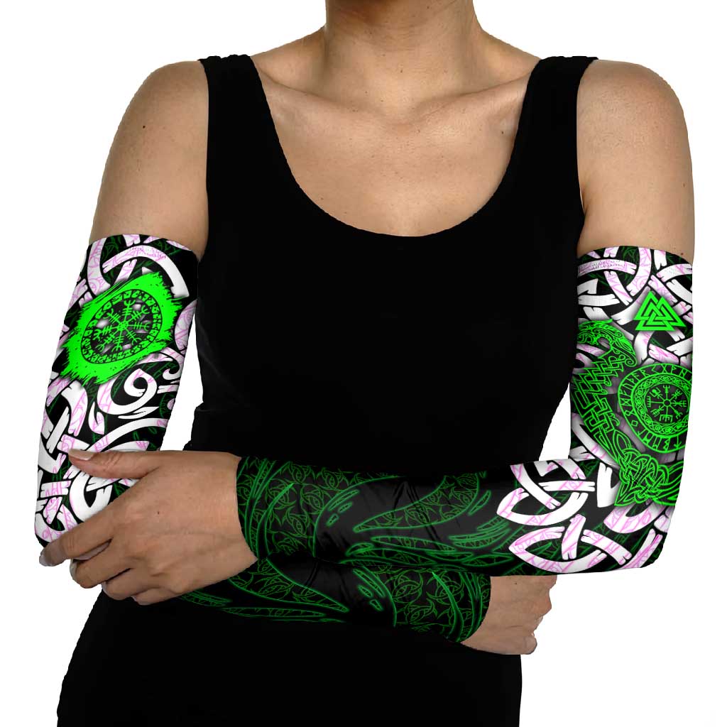 Vegvisir Arm Sleeves with Green Dragons and Norse Knots Viking Protection Tribute - Wonder Print Shop