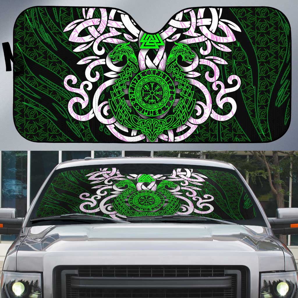 Vegvisir Auto Sun Shade with Green Dragons and Norse Knots Viking Protection Tribute - Wonder Print Shop