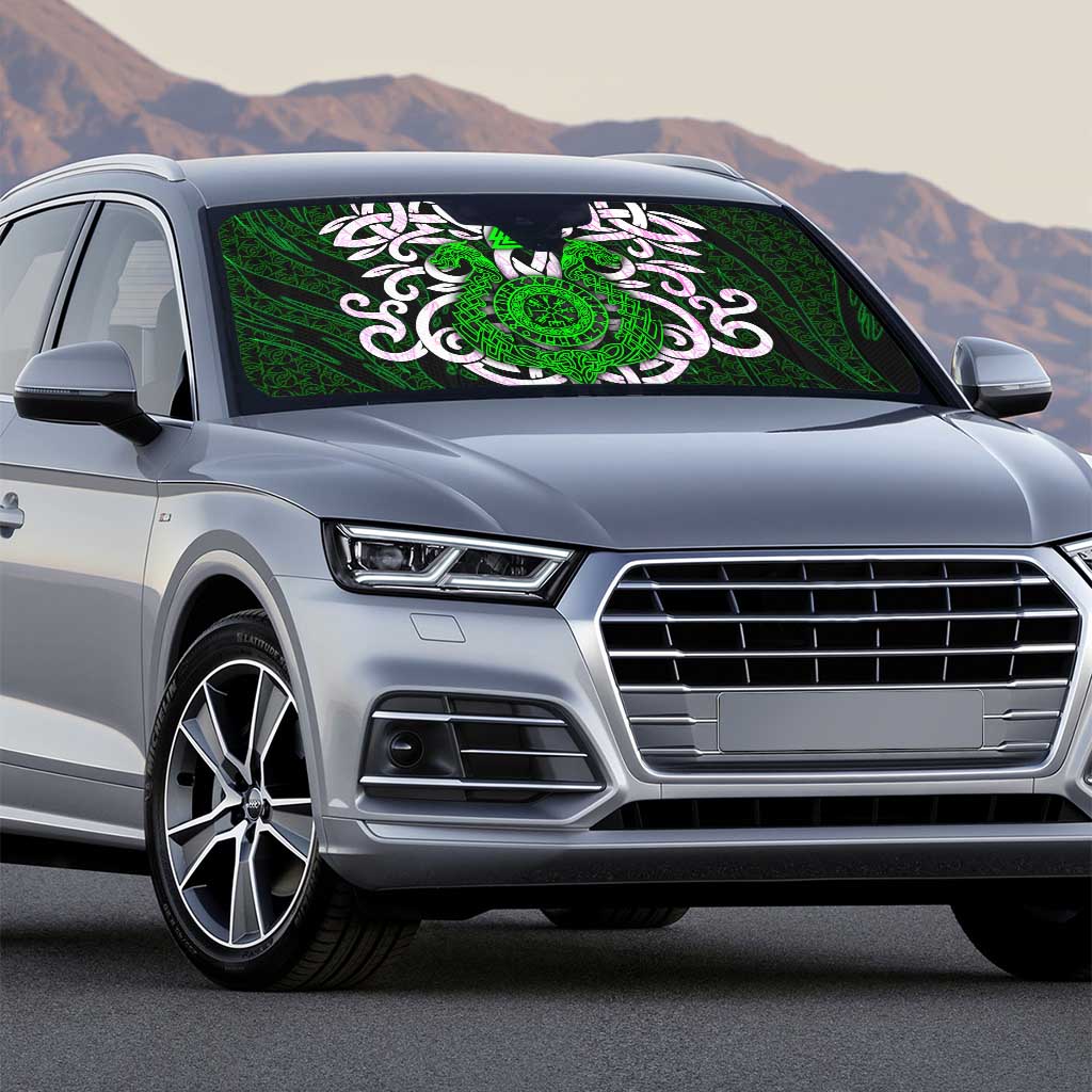 Vegvisir Auto Sun Shade with Green Dragons and Norse Knots Viking Protection Tribute - Wonder Print Shop