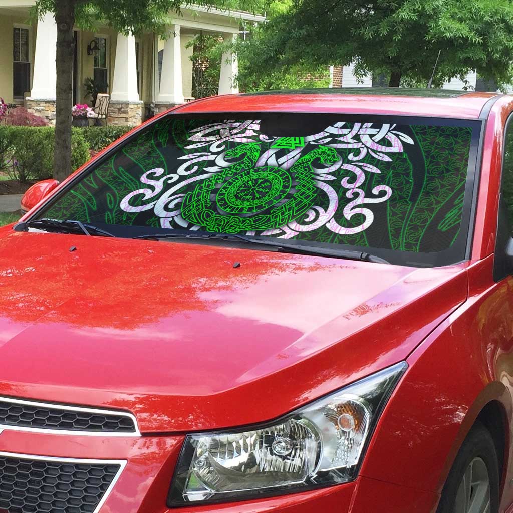 Vegvisir Auto Sun Shade with Green Dragons and Norse Knots Viking Protection Tribute - Wonder Print Shop