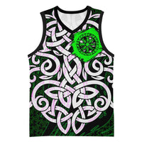 Vegvisir Basketball Jersey with Green Dragons and Norse Knots Viking Protection Tribute - Wonder Print Shop