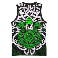 Vegvisir Basketball Jersey with Green Dragons and Norse Knots Viking Protection Tribute - Wonder Print Shop