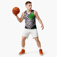 Vegvisir Basketball Jersey with Green Dragons and Norse Knots Viking Protection Tribute - Wonder Print Shop