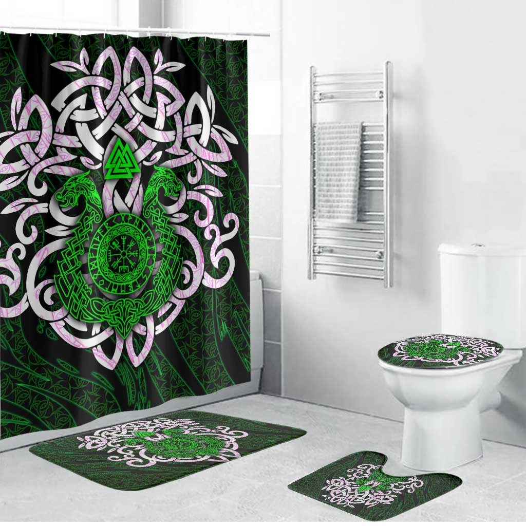 Vegvisir Bathroom Set with Green Dragons and Norse Knots Viking Protection Tribute - Wonder Print Shop