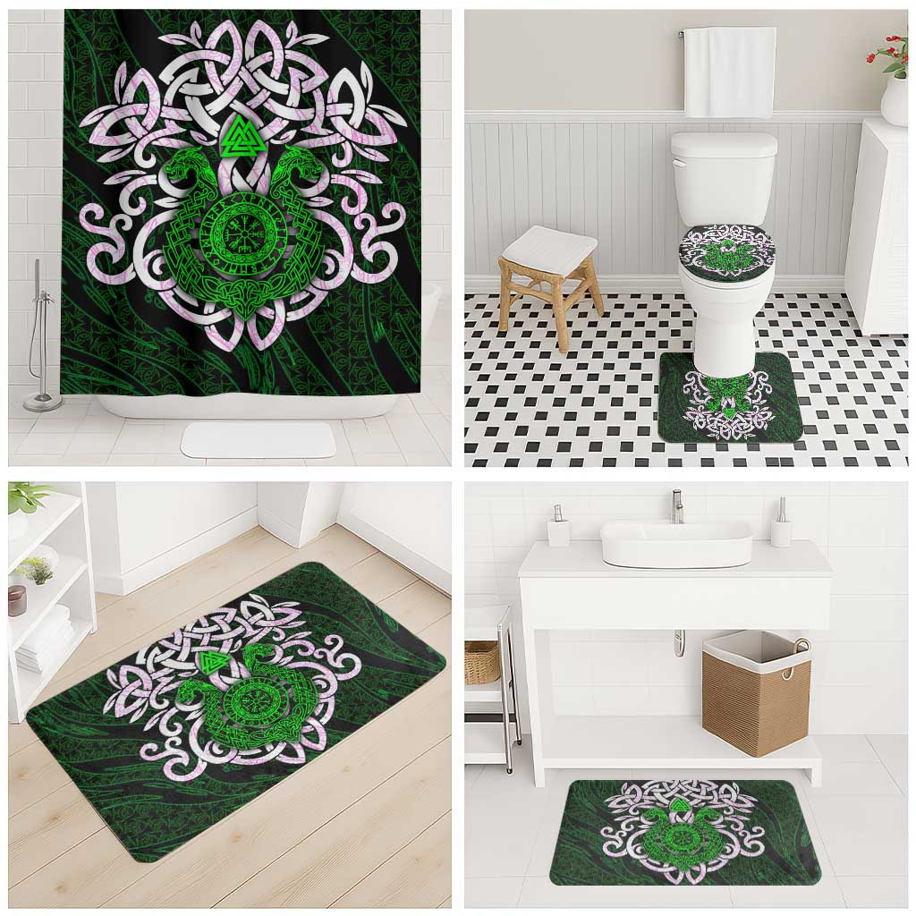 Vegvisir Bathroom Set with Green Dragons and Norse Knots Viking Protection Tribute - Wonder Print Shop