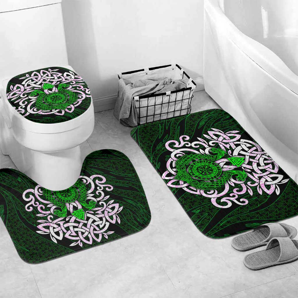 Vegvisir Bathroom Set with Green Dragons and Norse Knots Viking Protection Tribute - Wonder Print Shop