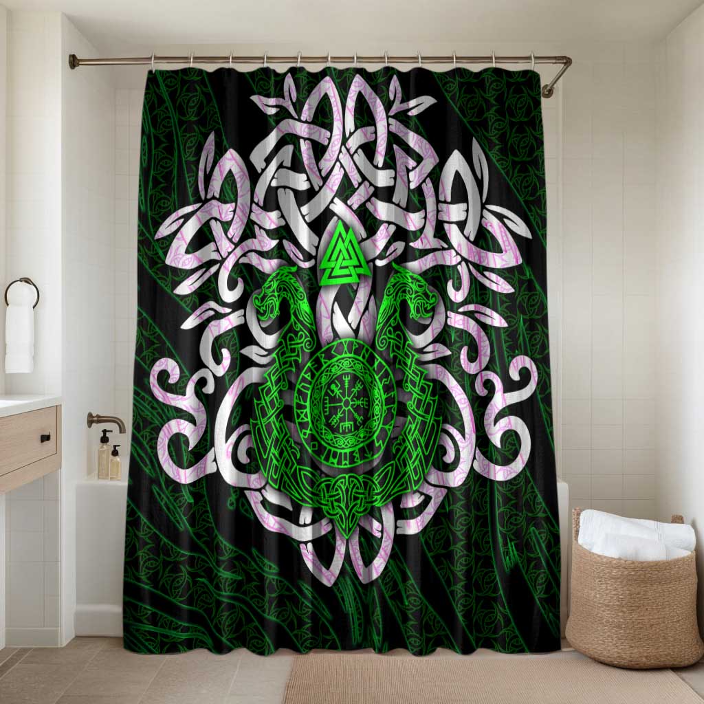 Vegvisir Bathroom Set with Green Dragons and Norse Knots Viking Protection Tribute - Wonder Print Shop