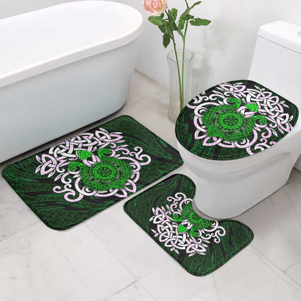 Vegvisir Bathroom Set with Green Dragons and Norse Knots Viking Protection Tribute - Wonder Print Shop
