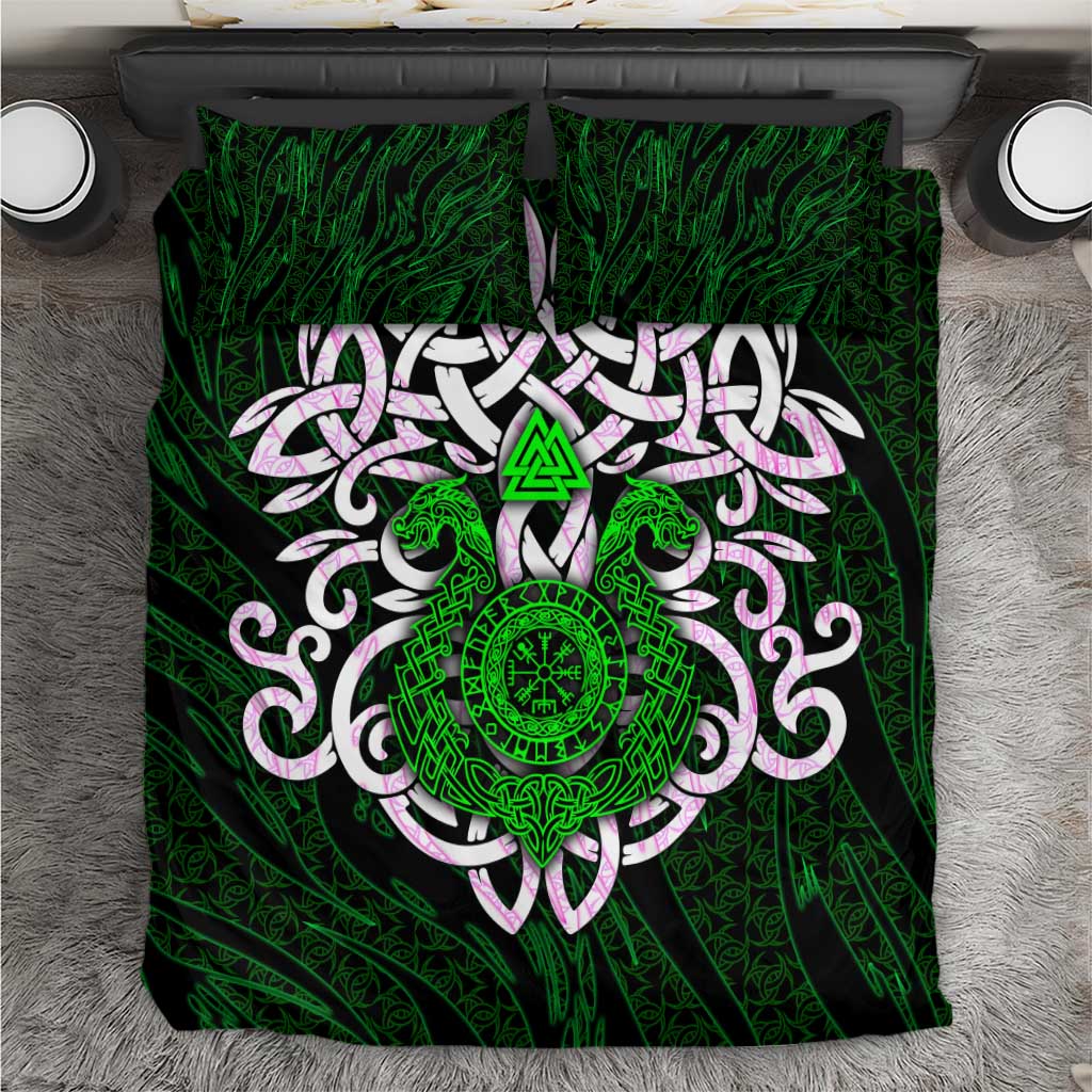 Vegvisir Bedding Set with Green Dragons and Norse Knots Viking Protection Tribute - Wonder Print Shop