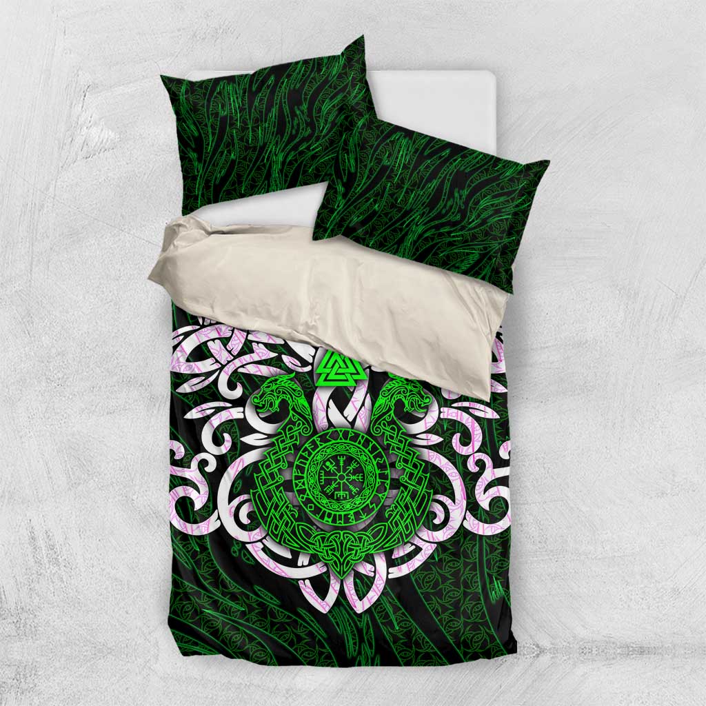 Vegvisir Bedding Set with Green Dragons and Norse Knots Viking Protection Tribute - Wonder Print Shop