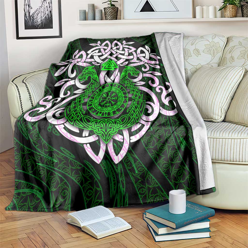 Vegvisir Blanket with Green Dragons and Norse Knots Viking Protection Tribute - Wonder Print Shop