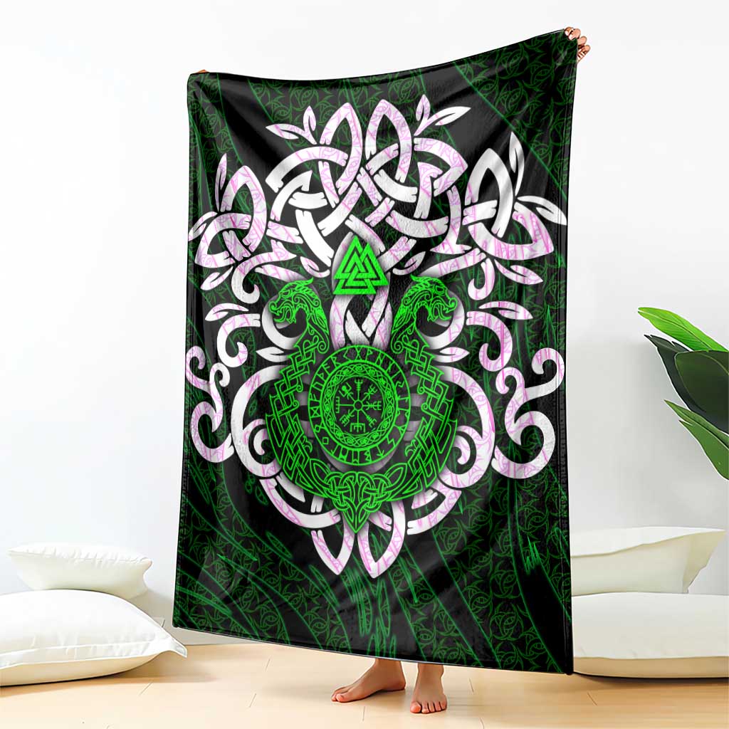 Vegvisir Blanket with Green Dragons and Norse Knots Viking Protection Tribute - Wonder Print Shop