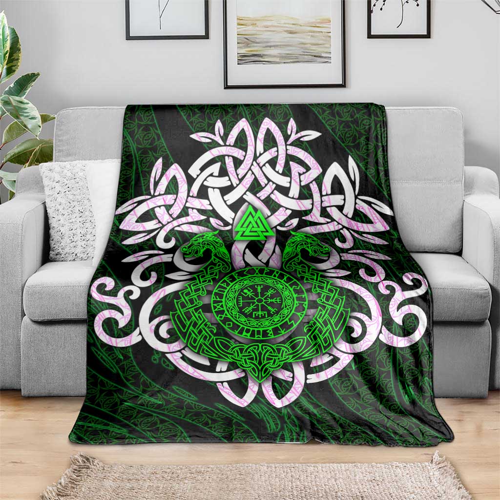 Vegvisir Blanket with Green Dragons and Norse Knots Viking Protection Tribute - Wonder Print Shop