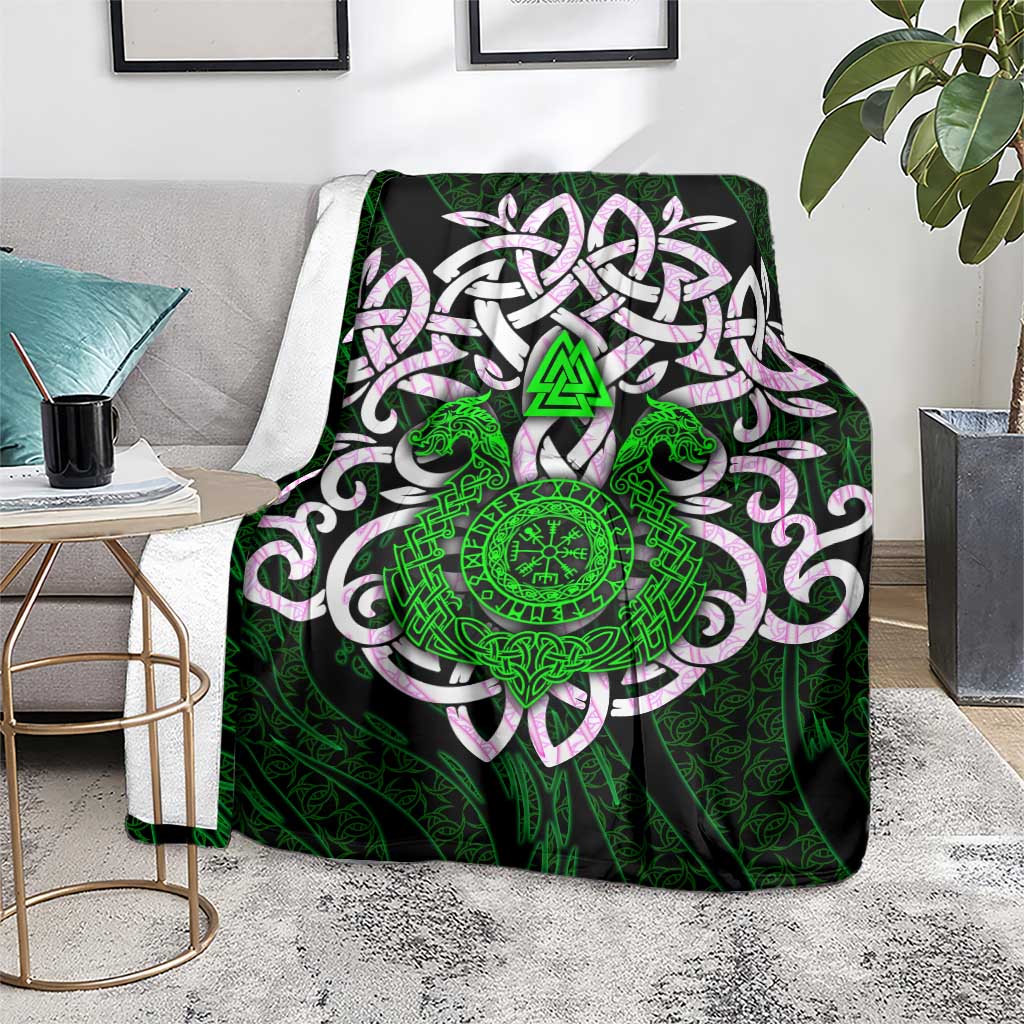 Vegvisir Blanket with Green Dragons and Norse Knots Viking Protection Tribute - Wonder Print Shop