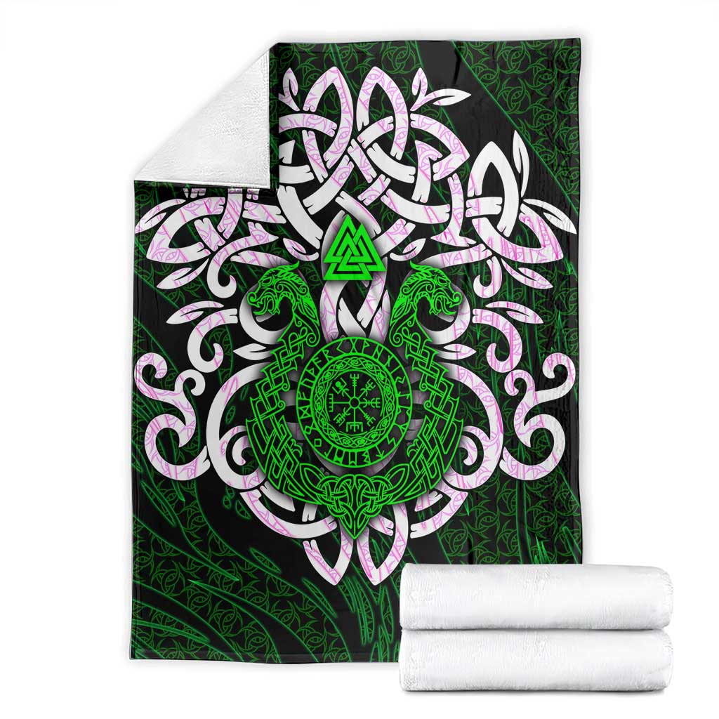 Vegvisir Blanket with Green Dragons and Norse Knots Viking Protection Tribute - Wonder Print Shop