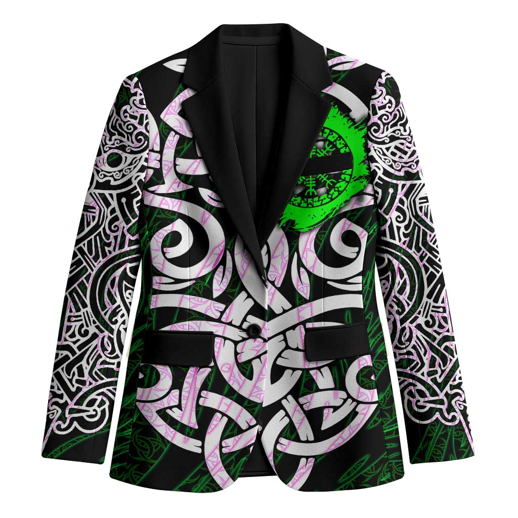 Vegvisir Blazer with Green Dragons and Norse Knots Viking Protection Tribute - Wonder Print Shop