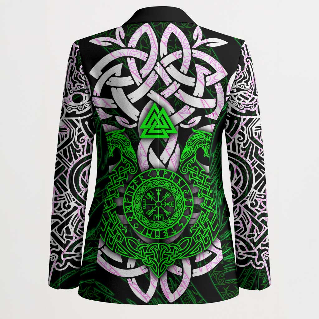 Vegvisir Blazer with Green Dragons and Norse Knots Viking Protection Tribute - Wonder Print Shop