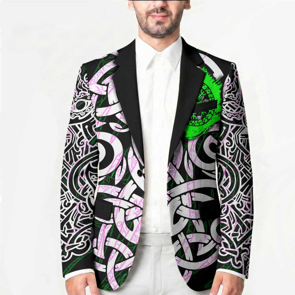 Vegvisir Blazer with Green Dragons and Norse Knots Viking Protection Tribute - Wonder Print Shop