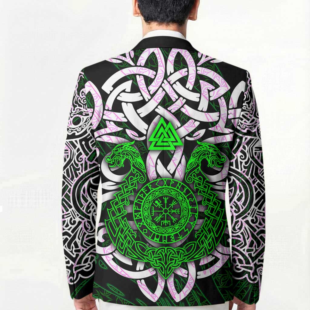 Vegvisir Blazer with Green Dragons and Norse Knots Viking Protection Tribute - Wonder Print Shop