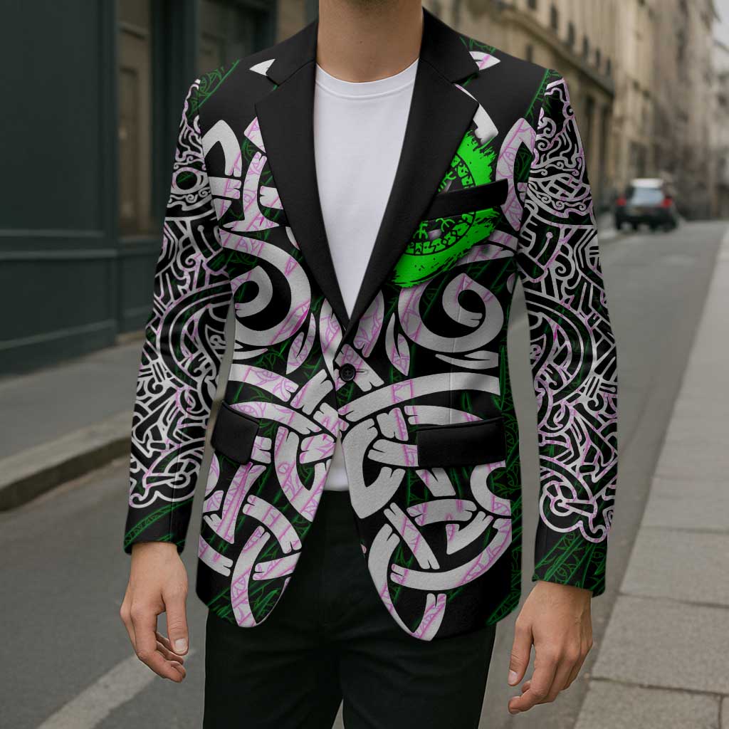 Vegvisir Blazer with Green Dragons and Norse Knots Viking Protection Tribute - Wonder Print Shop