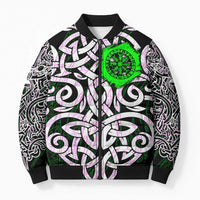 Vegvisir Bomber Puffer Jacket with Green Dragons and Norse Knots Viking Protection Tribute - Wonder Print Shop
