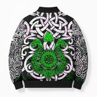 Vegvisir Bomber Puffer Jacket with Green Dragons and Norse Knots Viking Protection Tribute - Wonder Print Shop