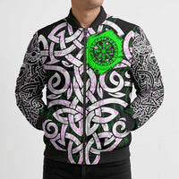 Vegvisir Bomber Puffer Jacket with Green Dragons and Norse Knots Viking Protection Tribute - Wonder Print Shop